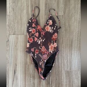 triangl swimwear Floral Textured One-Piece Swimsuit in Brown and Pink